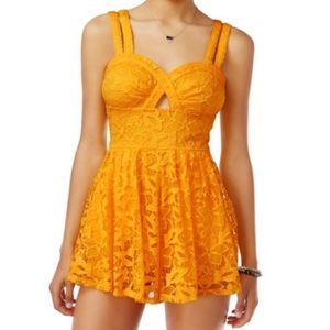Material Girl Floral Lace Yellow Romper